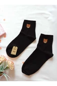 2 ÇİFT PAMUKLU KOKULU TEDDY KADIN ÇORAP YUMUŞAK DİKİŞSİZ AYICIK DESEN EKRU VE SİYAH ARA KONÇ 36 40 thumbnail 2
