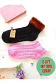 2 ÇİFT TAY TÜYÜ TERS HAVLU PATİK ÇORABI KABARTMALI KOKULU YILBAŞI HEDİYE PEMBE SİYAH ÇORAP 36-40 thumbnail 1