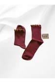 2 ÇİFT FIRFIRLI JAKARLI SOKET KADIN LİKRALI PAMUKLU BORDO ve KALPLİ KOLEJ BEYAZ ÇORAP 36-40 thumbnail 2