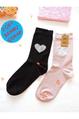 2 ÇİFT DİKİŞSİZ SOKET BAMBU SİMLİ KALPLİ ÇORABI YUMUŞAK KADIN SİYAH PEMBE ÇORAP 36-40 thumbnail 1