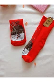 2 ÇİFT TERMAL SOKET  YILBAŞI HAVLU YUMUŞAK HEDİYE KIŞLIK KADIN ÇORABI KIRMIZI SİYAH ÇORAP 36-40 thumbnail 7