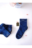 2ÇİFT PAMUKLU BURUN DİKİŞSİZ GÜLTAŞLI KOKULU LİKRALI KISAKONÇ ÇORAP EKRU LACİVERT KADIN ÇORABI 36-40 thumbnail 3
