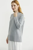 Kol Detaylı Sıfır Yaka Tunik Triko Kazak - Gri thumbnail 3
