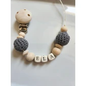 Gri Renk Isimli Bebek Emzik Askısı Doğal Ahşap Boncuk thumbnail 1