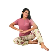 Rozalinda 3530 Kadın Yazlık Kısa Kol Uzun Alt Büyük Beden Pijama Takım thumbnail 2