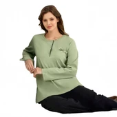 Rozalinda 3922 Kadın Kışlık Ön Üç Düğmeli O-Yaka Büyük Beden Pijama Takım thumbnail 2