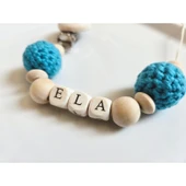 Mavi Renk Isimli Bebek Emzik Askısı Doğal Ahşap Boncuk thumbnail 2