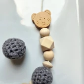 Hellemyst Ayıcıklı Gri Isimli Bebek Emzik Zinciri Askısı thumbnail 2