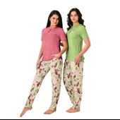 Rozalinda 3530 Kadın Yazlık Kısa Kol Uzun Alt Büyük Beden Pijama Takım thumbnail 5