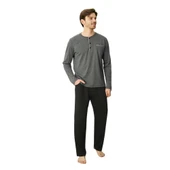 Elitepoint 1555 Erkek Yazlık Büyük Beden Uzun Kol Uzun Alt Pijama Takımı thumbnail 3