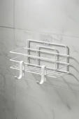 Tekli Beyaz Yapışkanlı Banyo Rafı + 2’li Askı Kanca Seti – Paslanmaz Metal Duş Şampuanlık (Yapıştır/Vidala) – TŞ-01 thumbnail 4