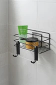 Tekli Siyah Yapışkanlı Banyo Rafı + 2’li Askı Kanca Seti – Paslanmaz Metal Duş Şampuanlık (Yapıştır/Vidala) – TŞ-01 thumbnail 1