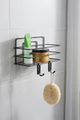 Tekli Siyah Yapışkanlı Banyo Rafı + 2’li Askı Kanca Seti – Paslanmaz Metal Duş Şampuanlık (Yapıştır/Vidala) – TŞ-01 thumbnail 2