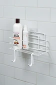 Tekli Beyaz Yapışkanlı Banyo Rafı + 2’li Askı Kanca Seti – Paslanmaz Metal Duş Şampuanlık (Yapıştır/Vidala) – TŞ-01 thumbnail 1