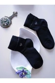 Likralı Pamuklu Kokulu Taşlı Kalpli Burun Dikişsiz Çorap Siyah Kadın Çorabı 36-40 thumbnail 1