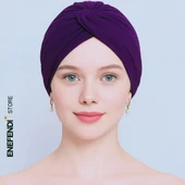 Bone Düğümlü Dış Bone Bağlı Sosyete Şal Yarım Şal Tesettür Mürdüm thumbnail 1