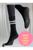 2 ÇİFT YOGA PİLATES ÇORABI KADIN KAYMAZ SİLİKON TABAN PAMUKLU SOKET TENİS ÇORAP HAVLULU SİYAH BEYAZ. thumbnail 6