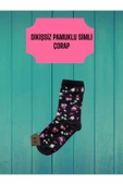 SİMLİ PAMUKLU DİKİŞSİZ YILBAŞI ÇİÇEKLİ  SOKET ÇORABI YUMUŞAK SİYAH KADIN ÇORAP 36-40 thumbnail 1