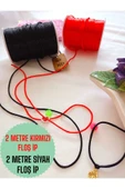 4 METRE(TOPLAM) FLOŞ İP SIÇAN KUYRUĞU KALINLIĞI 2mm KIRMIZI SİYAH BİLEKLİK TAKI HEDİYELİK İPİ thumbnail 1