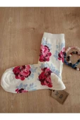 Kırmızı Çiçekli Soket Çorabı Pamuklu Yılbaşı Yumuşak Kadın Çorap 36-40 thumbnail 3