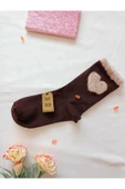 3 Çift Kalpli Peluş Penye Pamuklu Desenli Soket Kadın Çorabı Pembe Gri Kahverengi thumbnail 7