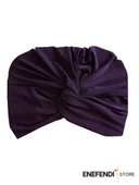 Bone Düğümlü Dış Bone Bağlı Sosyete Şal Yarım Şal Tesettür Mürdüm thumbnail 2