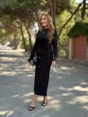 MDB Kadın Uzun Kollu Bisiklet Yaka Yandan Bağlamalı Uzun Modal Elbise thumbnail 2