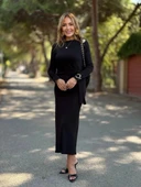 MDB Kadın Uzun Kollu Bisiklet Yaka Yandan Bağlamalı Uzun Modal Elbise thumbnail 3