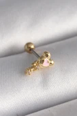 316L Çelik Gold Renk Zirkon Taş Detay Pembe Kalp İşleme Tragus Piercing thumbnail 1
