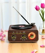 Ultratekno M-1317BT Özel Tasarım Ahşap Görünümlü Retro Vintage Nostaljik Radyo & Bluetootlu Mini Fm Radyo thumbnail 1