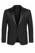 Erkek Siyah Taş Detaylı Saten Yaka Blazer Ceket – Özel Tasarım Şık Damatlık & Gece Kombini thumbnail 3