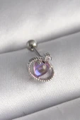 316L Çelik Gümüş Renk Mor Mineli Kalp Zirkon Taş Detay Tragus Piercing thumbnail 1