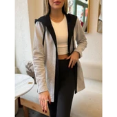 Lucky Life Kadın  Uzun Kollu Kapşonlu çift Renkli şardonlu Iki Iplik Ceket thumbnail 5