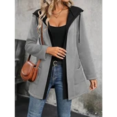 Lucky Life Kadın  Uzun Kollu Kapşonlu çift Renkli şardonlu Iki Iplik Ceket thumbnail 3