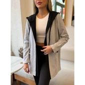 Lucky Life Kadın  Uzun Kollu Kapşonlu çift Renkli şardonlu Iki Iplik Ceket thumbnail 4