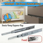 Frenli Teleskopik Çekmece Rayı Bilyalı Dolap Çekmecesi Ray Metal En 4.3 cm Uzunluk 35 cm (1 Çift ) thumbnail 1