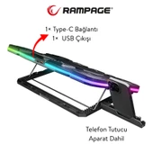 Rampage S50 Glacier RGB Işıklı 11 Fanlı LCD Göstergeli 1 Type C 1 Usb Girişli Yükselebilen Notebook Soğutucu thumbnail 5