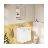 Ardea 69563 Banyo Dolabı Seti, Kapaklı, 60 cm, Parlak Beyaz thumbnail 3