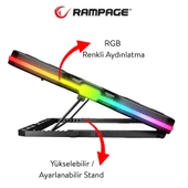 Rampage S50 Glacier RGB Işıklı 11 Fanlı LCD Göstergeli 1 Type C 1 Usb Girişli Yükselebilen Notebook Soğutucu thumbnail 4