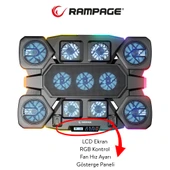 Rampage S50 Glacier RGB Işıklı 11 Fanlı LCD Göstergeli 1 Type C 1 Usb Girişli Yükselebilen Notebook Soğutucu thumbnail 2