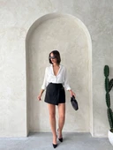 Kadın tokalı şort etek siyah s25449 thumbnail 5