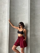 Volanlı keten şort bordo s255058 thumbnail 5