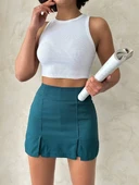 Çift yırtmaçlı atlas şort etek petrol yeşili s240364 thumbnail 4