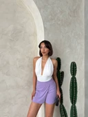 Kapaklı şort etek lila s208 thumbnail 4