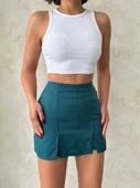 Çift yırtmaçlı atlas şort etek petrol yeşili s240364 thumbnail 5