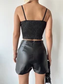 Tokalı deri şort siyah s24444 thumbnail 4