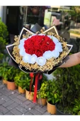 KIZ İSTEME,SÖZ,NİŞAN,TANIŞMA BUKETİ KADİFE YAPAY KIRMIZI-BEYAZ GÜL BUKLETİ thumbnail 5