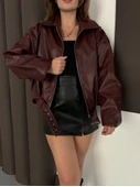 Astarlı kemerli pb deri ceket bordo onst thumbnail 1
