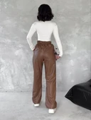 Kendinden ince kemerli deri pantolon kahve t1178 thumbnail 3