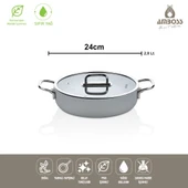 Amboss Sera Nova Seramik Yanmaz Yapışmaz Basık Tencere 24 cm Gri thumbnail 3